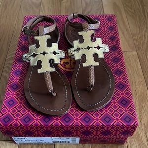 Tory Burch Chandler Tan/Gold Sandals, Size 6.5.  only worn once.